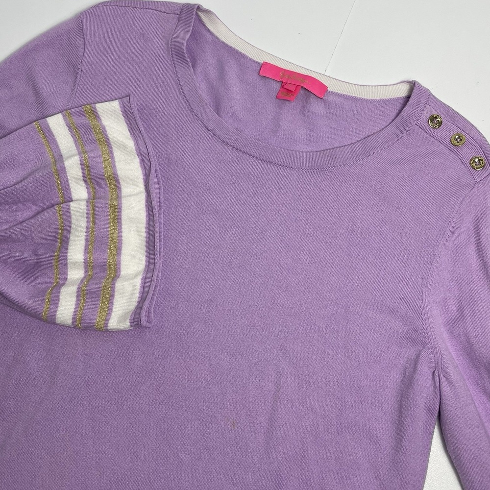 Lilly Pulitzer‎ Large Callee Nautical Stripe Ruffle Sleeve Sweater Purple Lilac